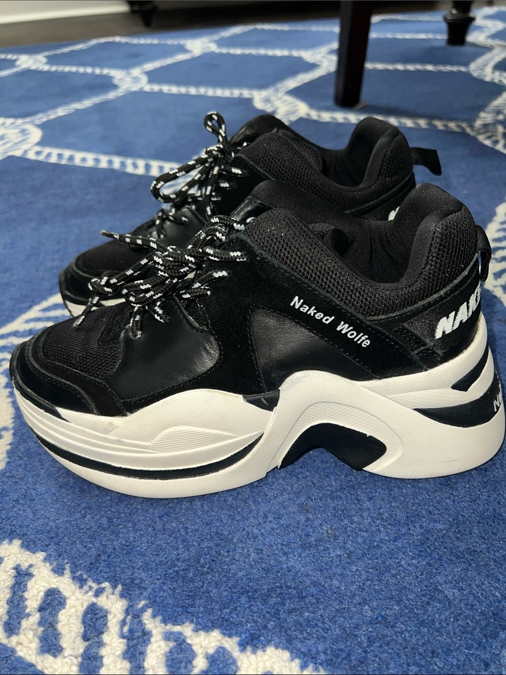 NAKED WOLFE 6/36 Black and White Chunky Platform Sneakers